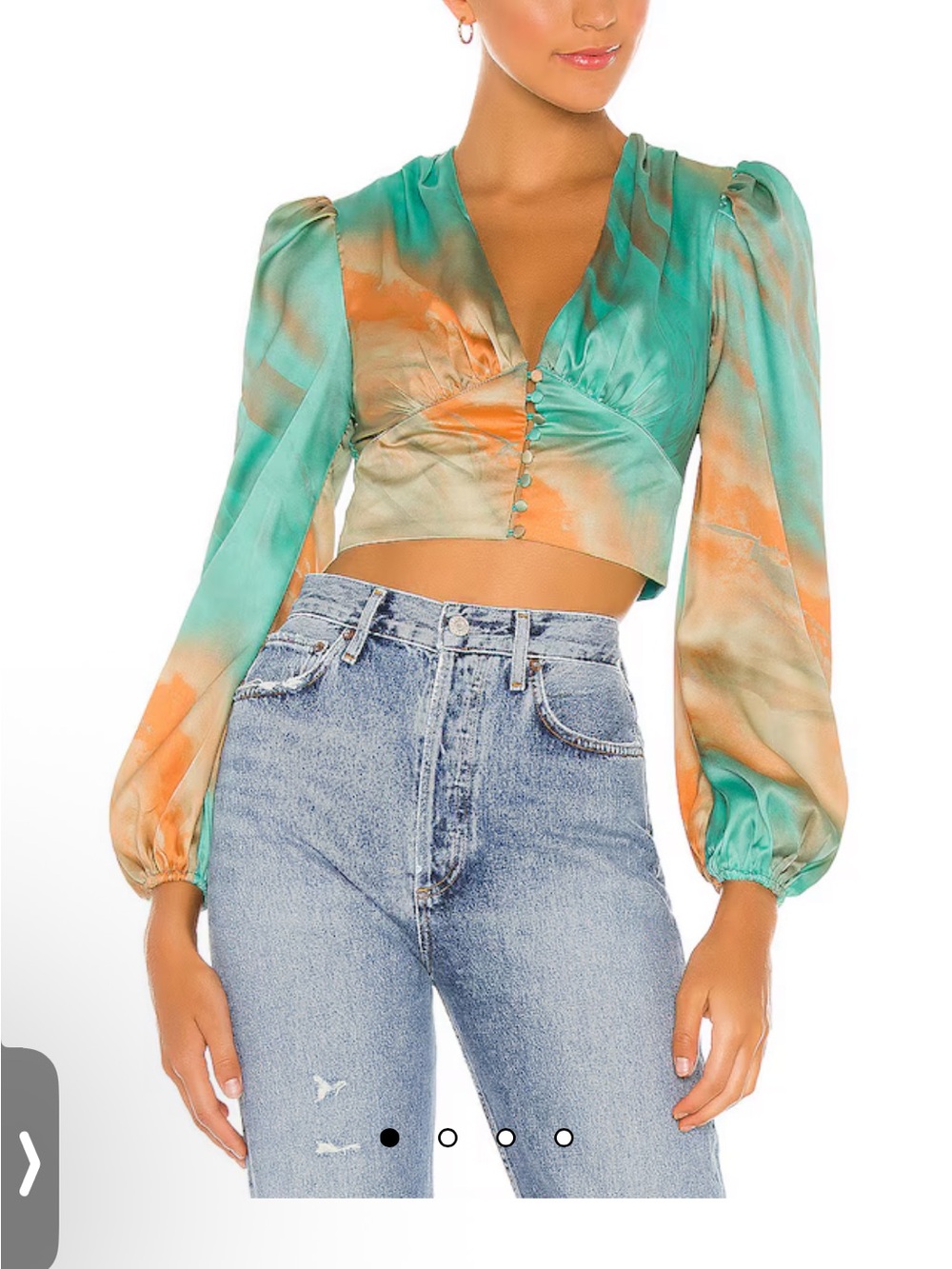 Superdown Turquoise & Peach Tie-Dye Cropped Button Blouse